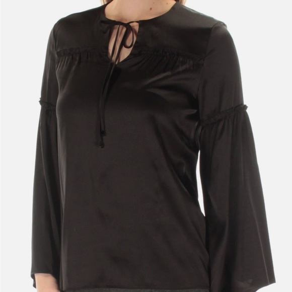 Catherine Malandrino Black Silk Bell Sleeve Peasant Blouse Size Small - Picture 3 of 6